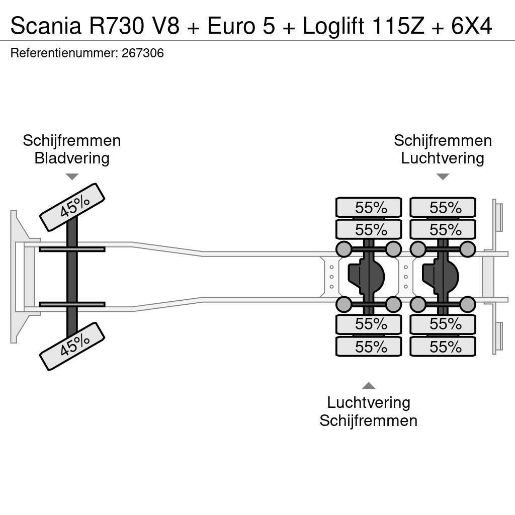 Scania R730 V8 + Euro 5 + Loglift 115Z + 6X4 Flatbed / Dropside trucks