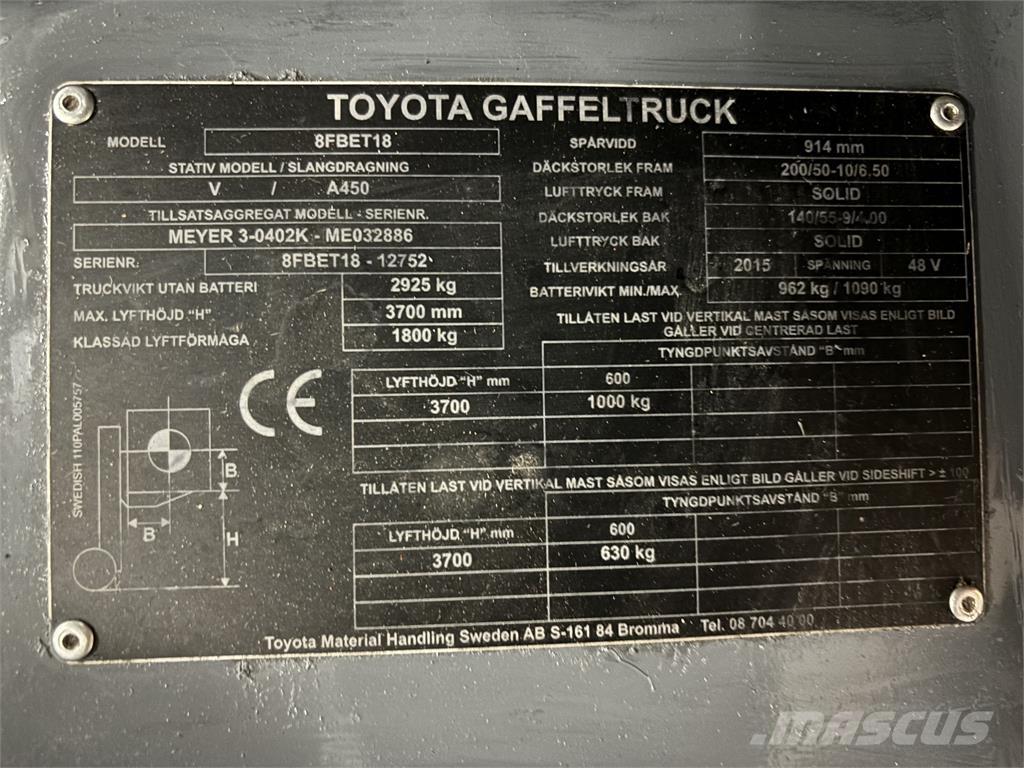 Toyota 8FBET18 Elektro Stapler