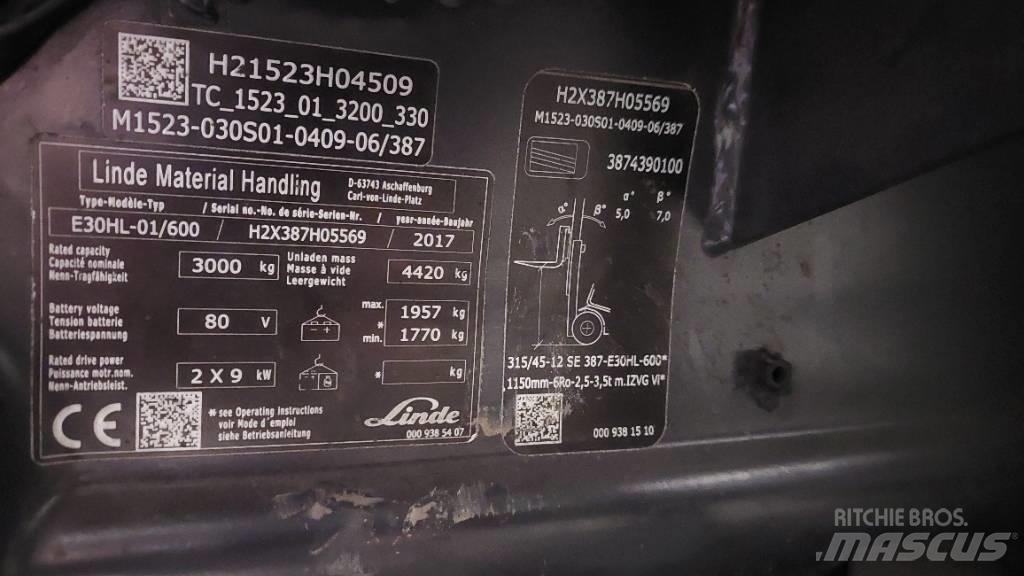 Linde E 30HL-01/600 Elektro Stapler