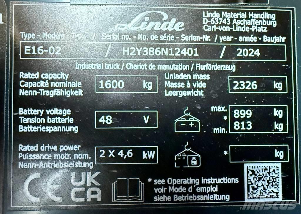 Linde E16/386-02 Elektro Stapler