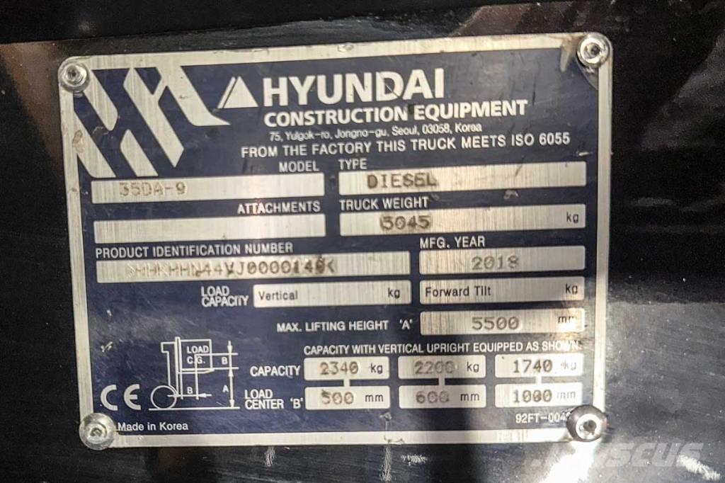 Hyundai 35 DA-9 Diesel Stapler