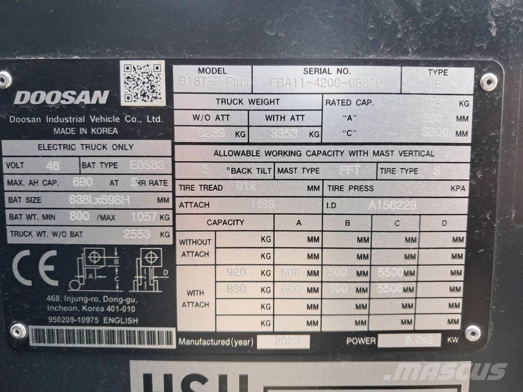Doosan B18T-7 PLUS Elektro Stapler