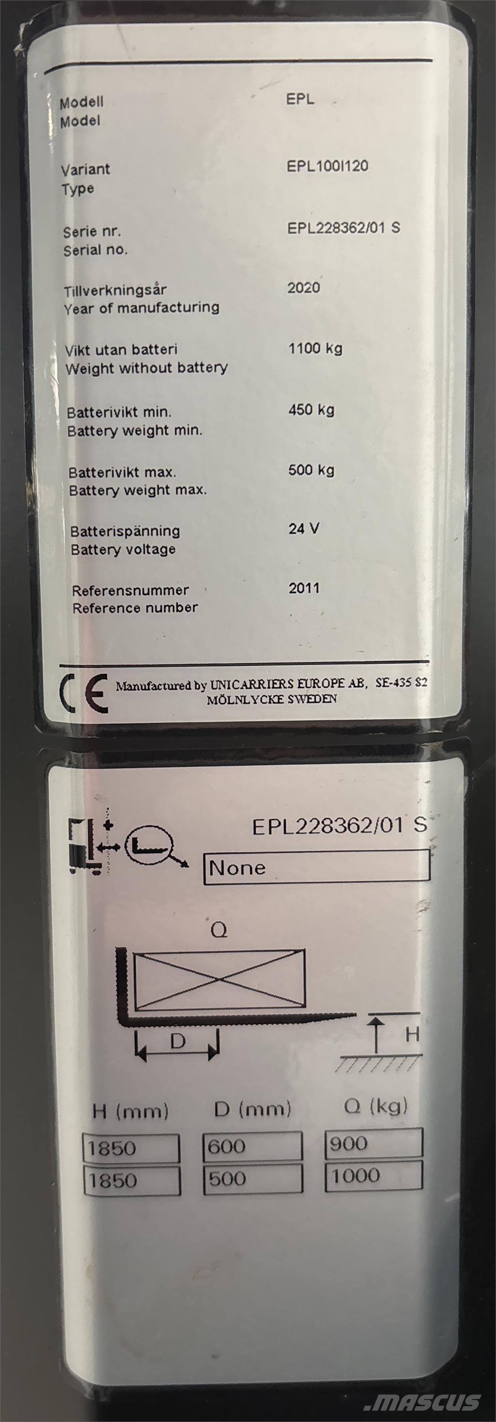 UniCarriers EPL100 Niederhub-Kommissionierer