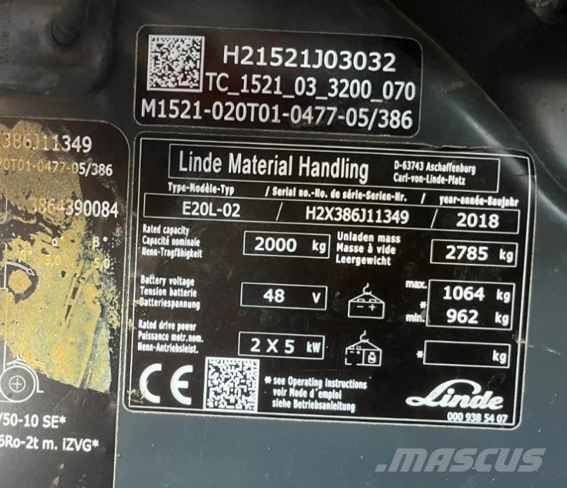 Linde E20L-02-386 Elektro Stapler