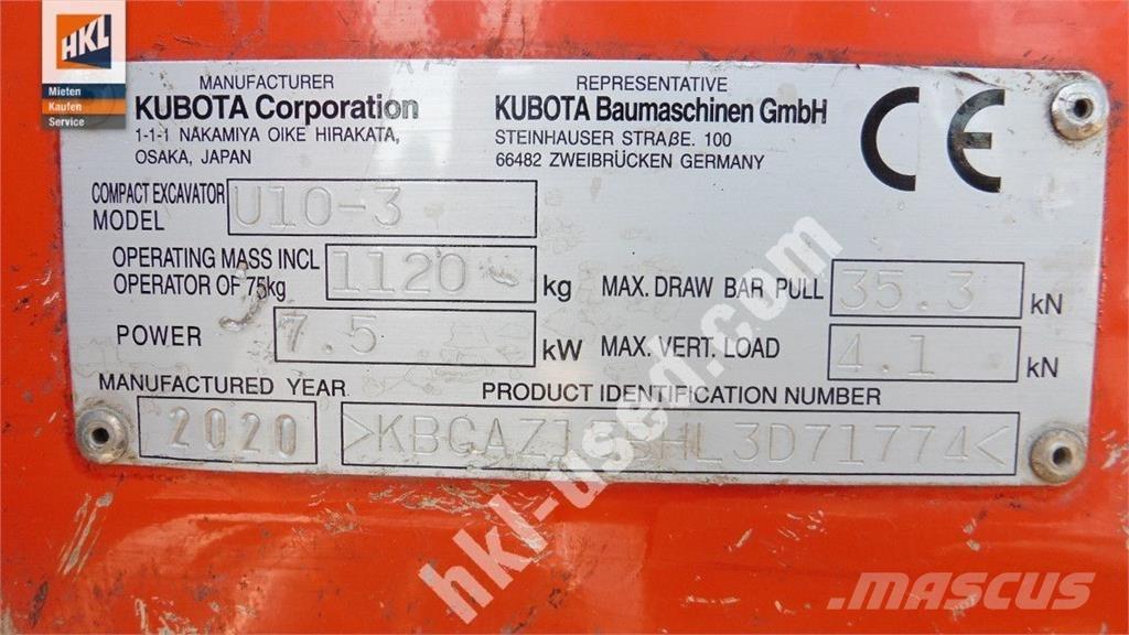 Kubota U 10-3 Minibagger < 7t