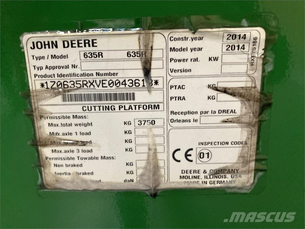 John Deere 635R Erntevorsätze