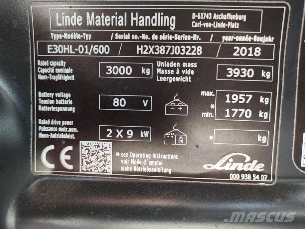 Linde E30HL-01/600-387 Elektro Stapler