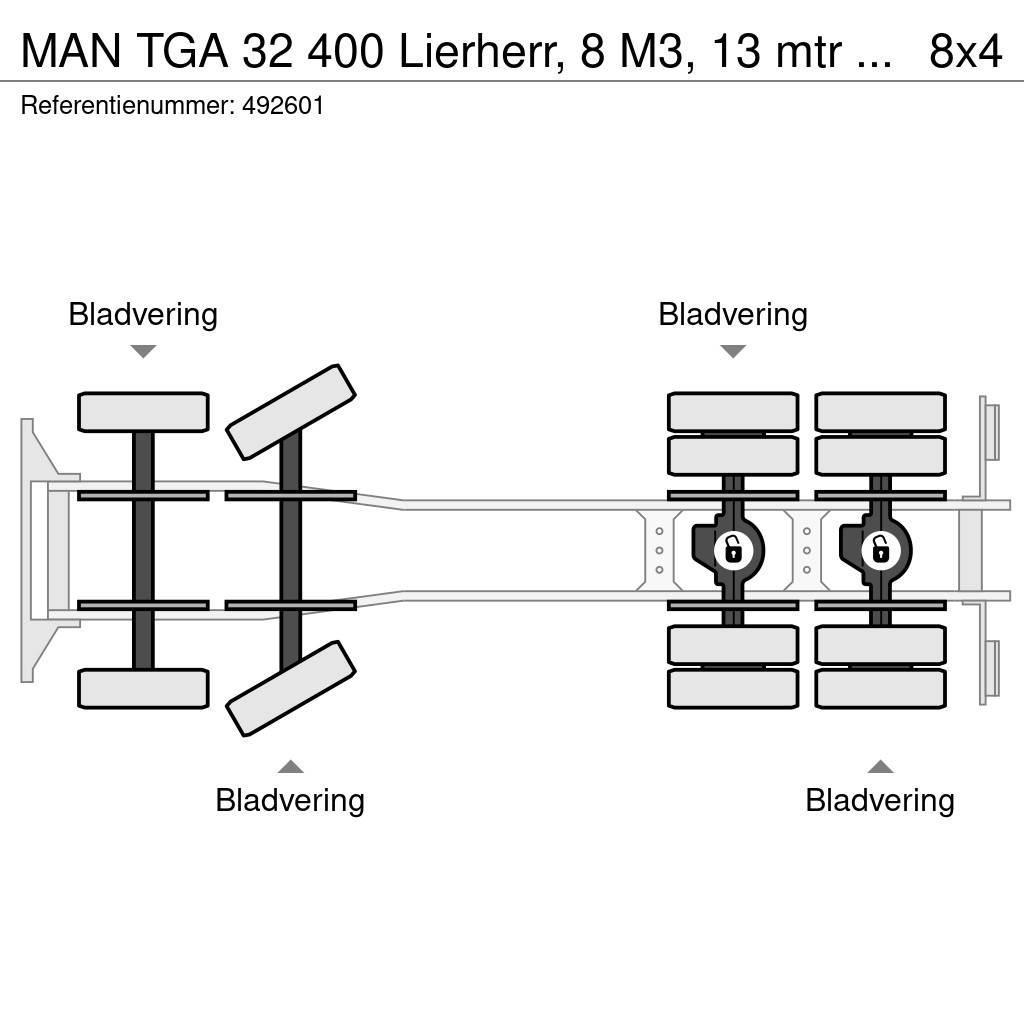 MAN TGA 32 400 Lierherr, 8 M3, 13 mtr belt, Remote Beton-Mischfahrzeuge