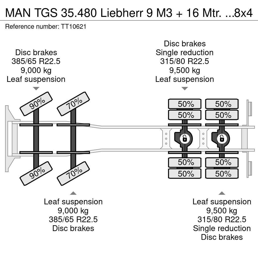 MAN TGS 35.480 Liebherr 9 M3 + 16 Mtr. Belt/Band/Förde Beton-Mischfahrzeuge