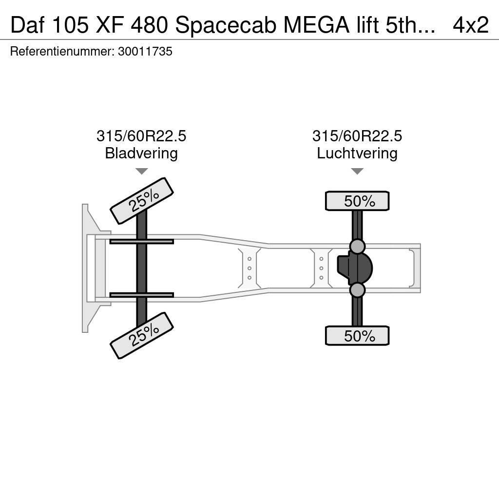 DAF 105 XF 480 Spacecab MEGA lift 5th wheel Sattelzugmaschinen