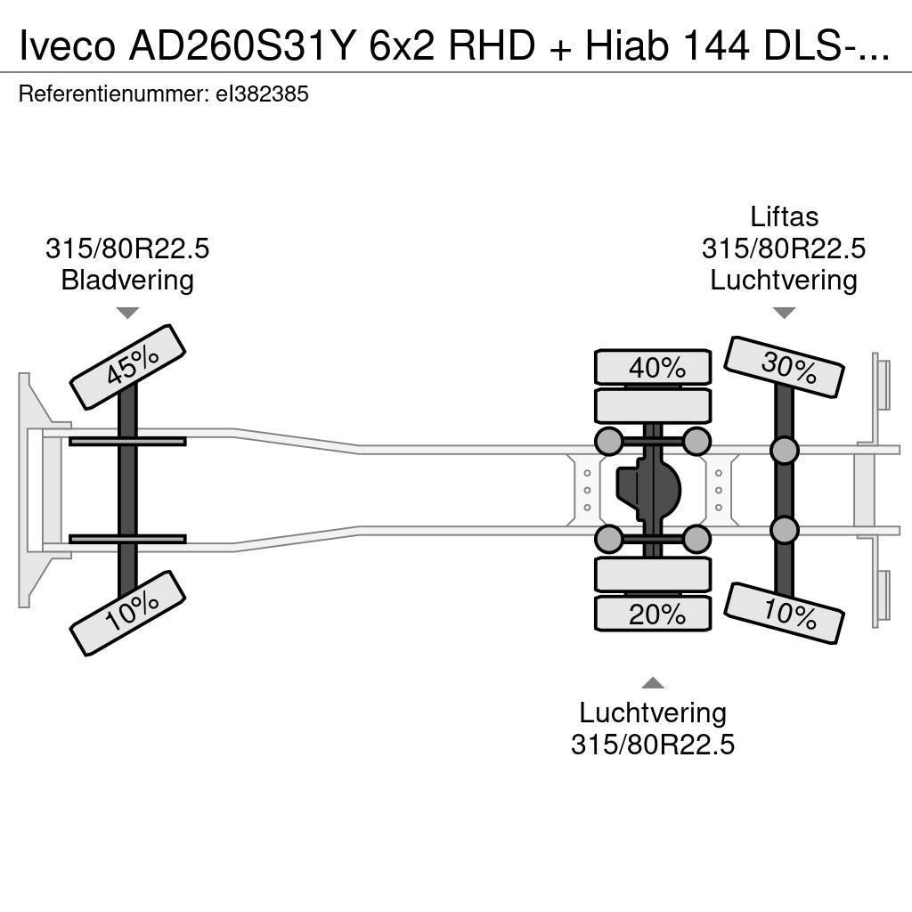 Iveco AD260S31Y 6x2 RHD + Hiab 144 DLS-2 Pro Pritschenwagen/Pritschenwagen mit Seitenklappe