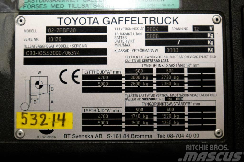 Toyota 7FDF30, 3-tons dieselmotviktstruck med 5m lyftöjd Diesel Stapler