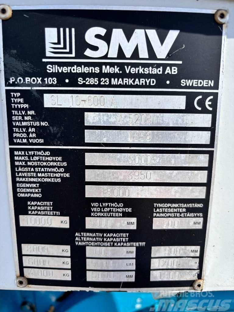 SMV SL 10-600 A + extra counterweight 12t. capacity Diesel Stapler
