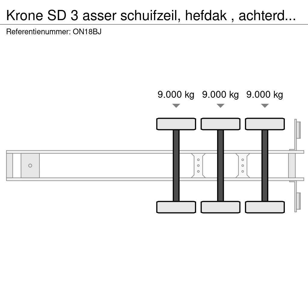 Krone SD 3 asser schuifzeil, hefdak , achterdeuren, 5 st Curtainsiderauflieger