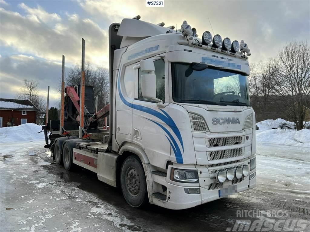 Scania R650 Timber truck with wagon and crane Holzfahrzeuge