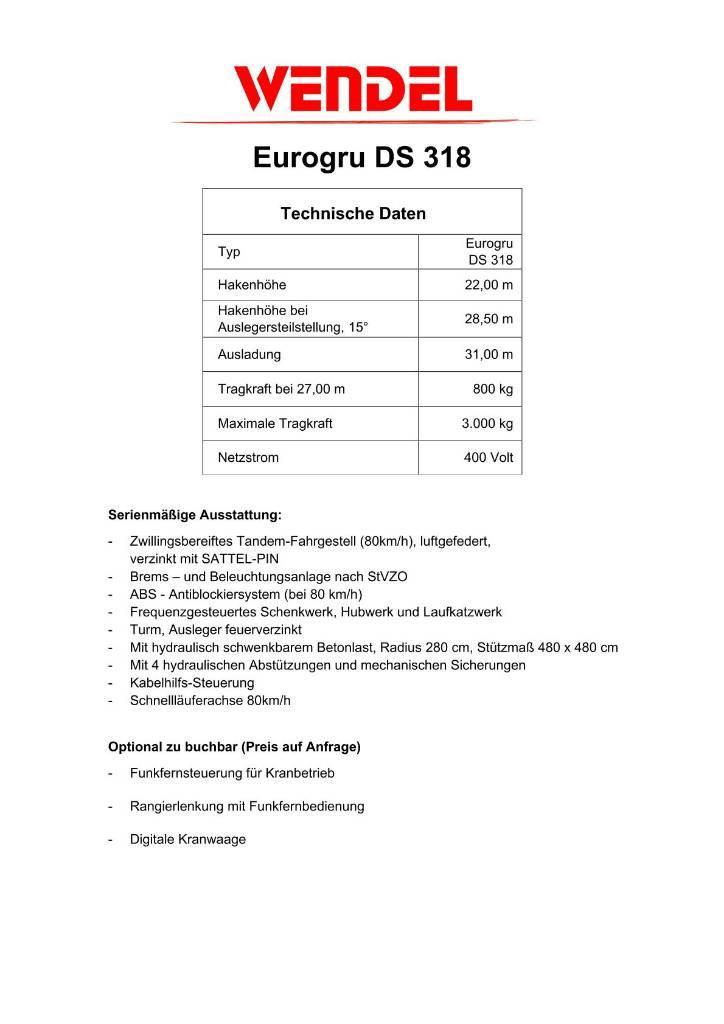 Eurogru DS 318 Schnellbaukran, Zimmermannkran, Kran Selbstaufrichtende Krane