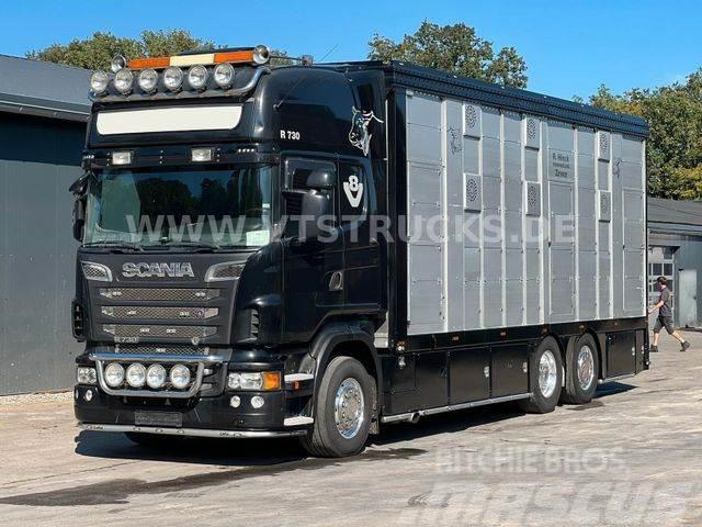 Scania R730 V8 6x2 2.Stock Stehmann + Hubdach, Vollluft Tiertransporter