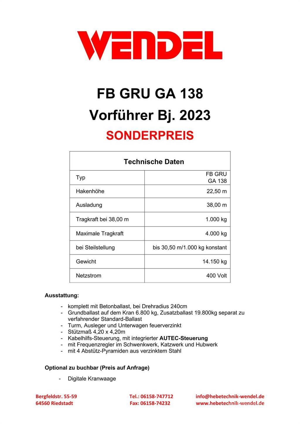FB GRU Hochbaukran GA 138 Turmdrehkrane
